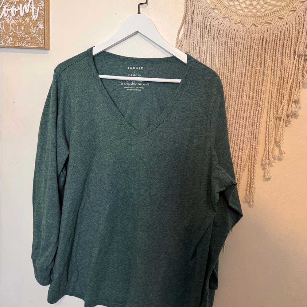 Torrid Forest Green Long Sleeve V-Neck Top